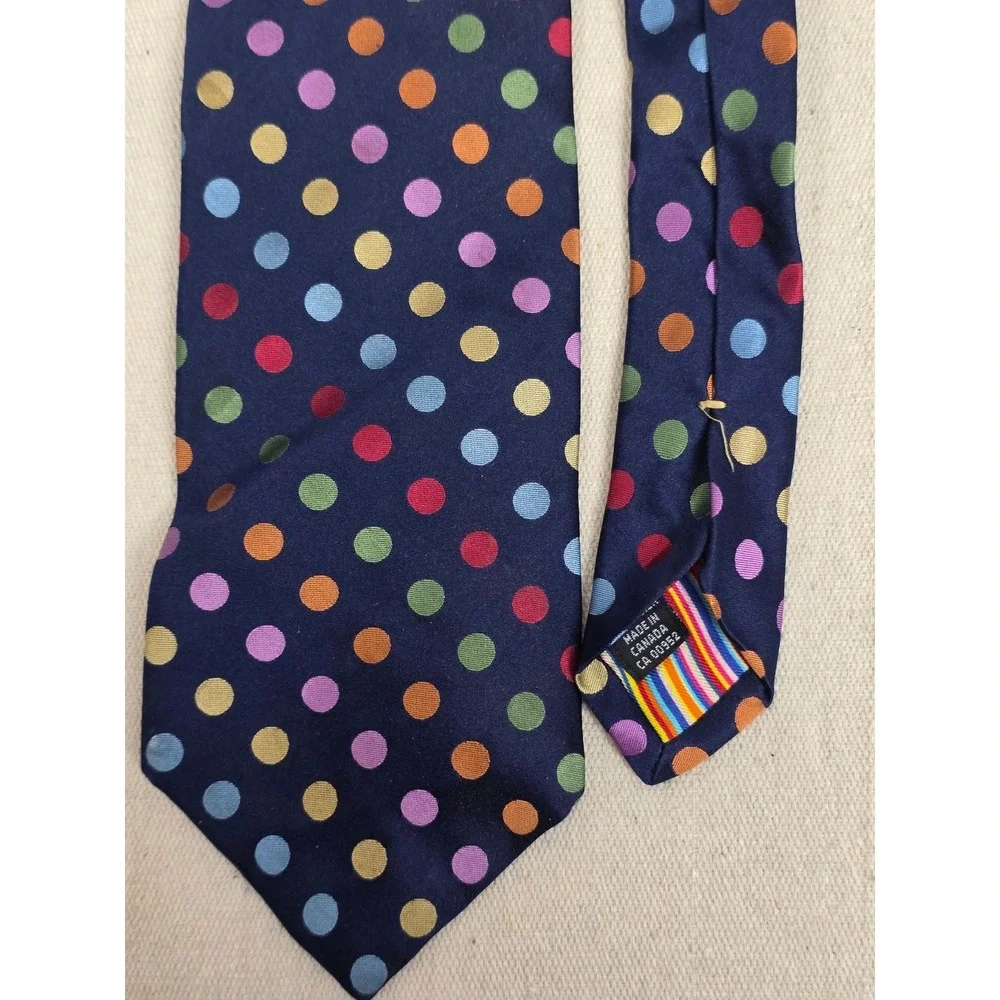 Bachrach Mens Silk Necktie Navy Blue Multi‎ Color Polka Dot Made in Canada